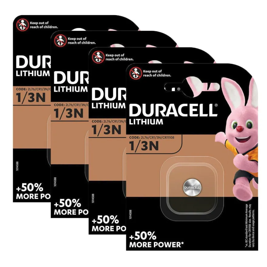 4x Duracell Knopfzelle Batterie Lithium CR1/3N 2L76 CR11108 3V 1er Blister