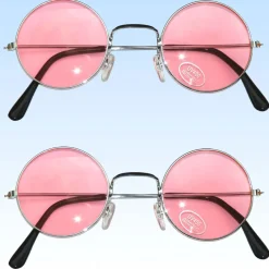 2 x 70er Jahre Hippie Brille Rosa Partybrille Flower Power Lennon Vintage