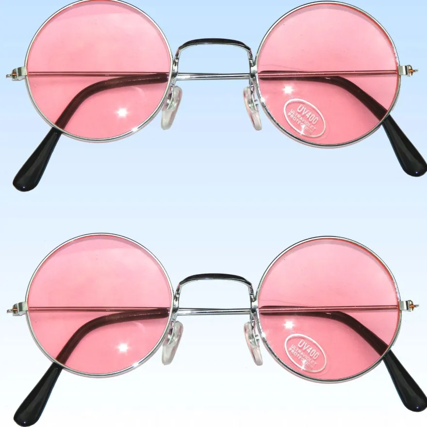 2 x 70er Jahre Hippie Brille Rosa Partybrille Flower Power Lennon Vintage