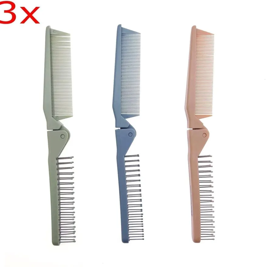 3x faltbare Haarbürsten Kamm Massagekopf feiner Zahnkamm Taschenreise für Frauen