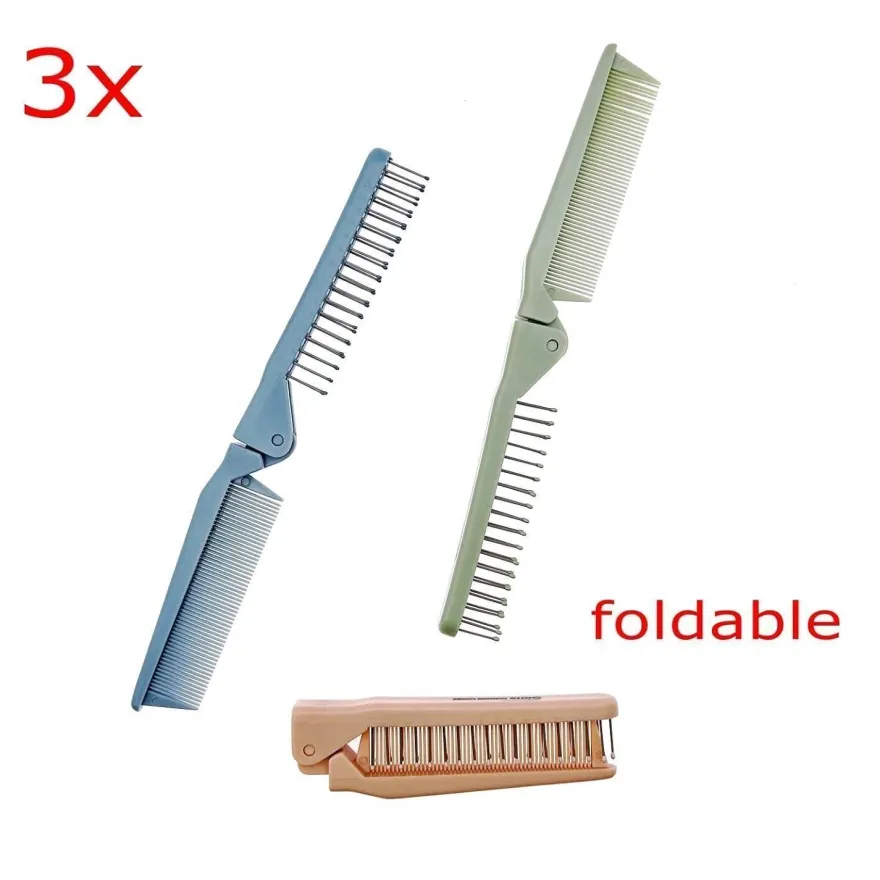 3x faltbare Haarbürsten Kamm Massagekopf feiner Zahnkamm Taschenreise für Frauen