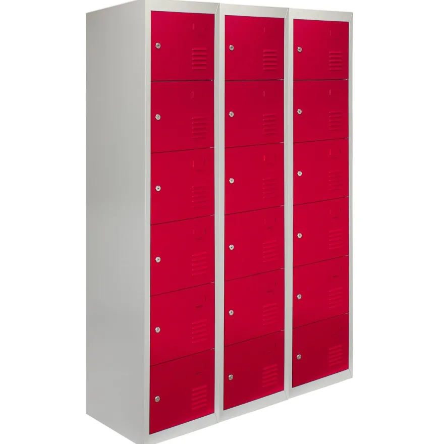 3 x Fächerschrank Umkleideschrank Schließfach Spind Schrank Metallschrank Rot