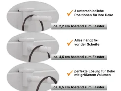 4x Fensterhaken/Dekohaken mit Distanzhalter, Klemmbereich 10-27 mm