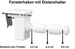 4x Fensterhaken/Dekohaken mit Distanzhalter, Klemmbereich 10-27 mm