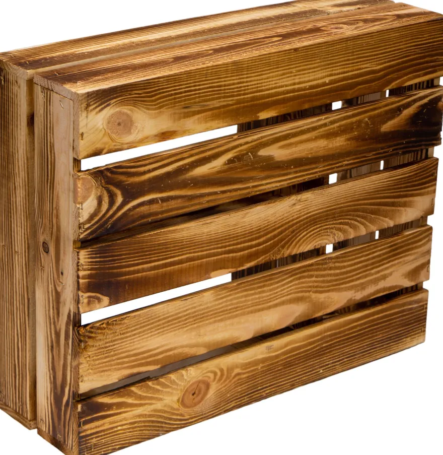 3 x flache Holzkiste Traute geflammt