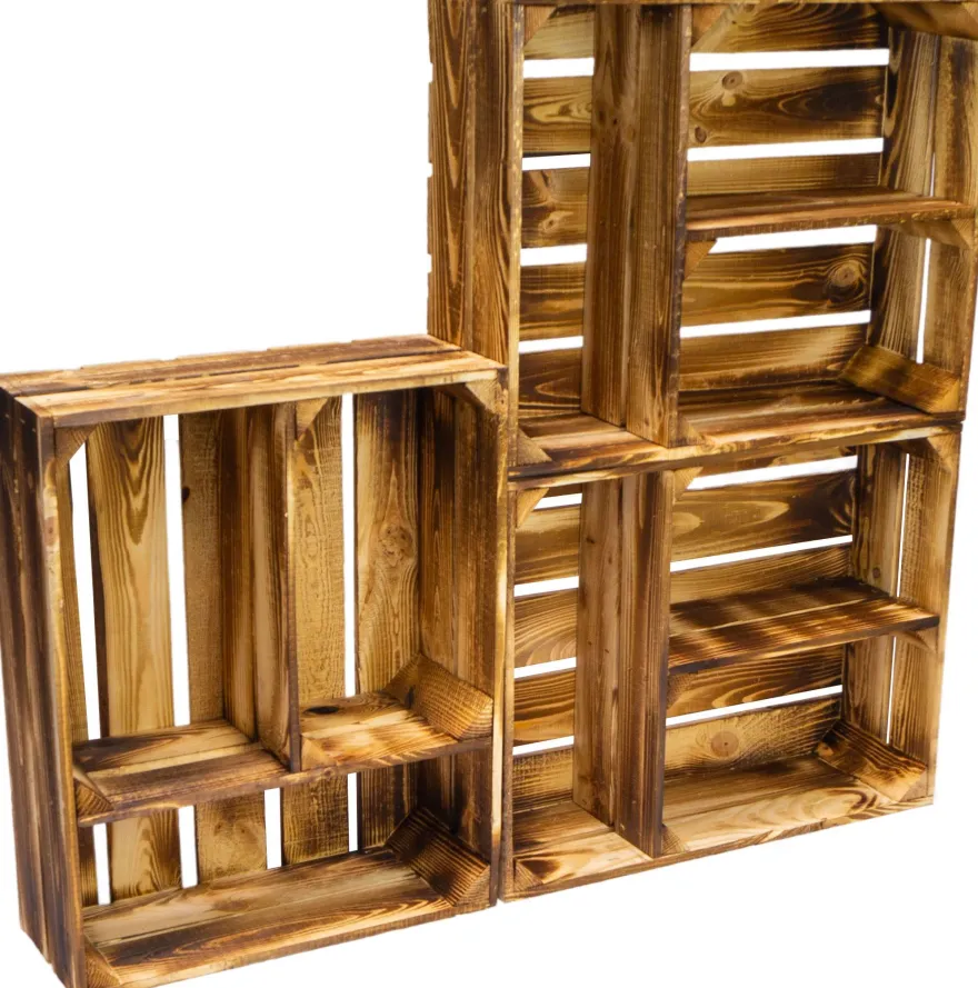 3 x flache Holzkiste Traute geflammt