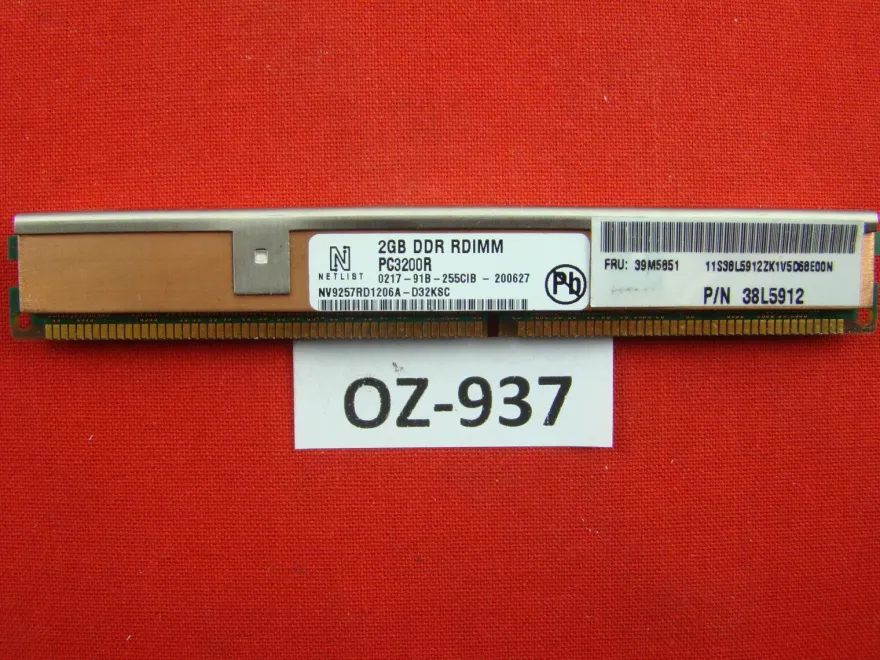 1x2GB IBM PC3200R-3330-Z 2GB ECC 2Rx4 38L5912 RDIMM DDR400 #OZ-937