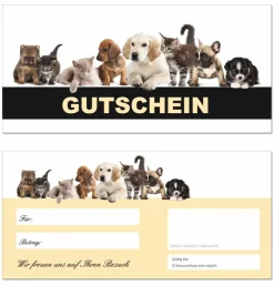 200 x Geschenkgutscheine (Tiere-663) Hunde Katzen Gutscheine Gutscheinkarten