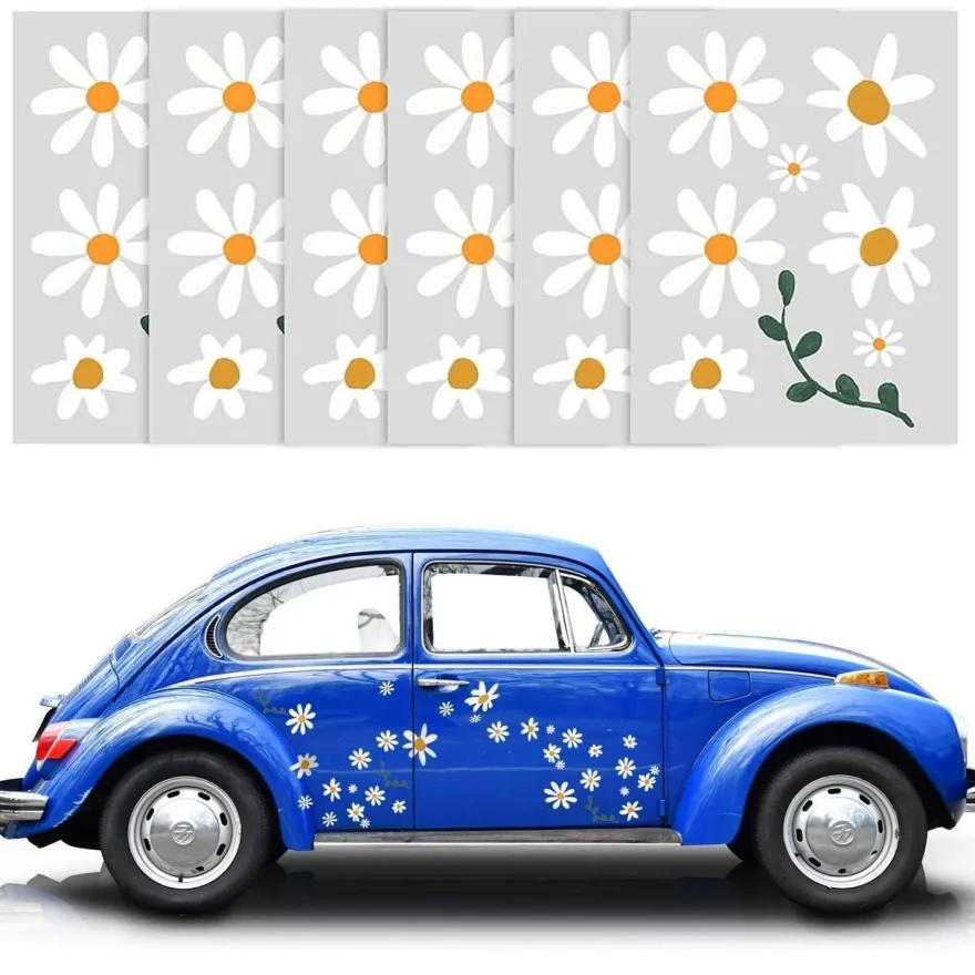 6x Gänseblümchen Autoaufkleber - Wetterfestes PVC, Selbstklebend, Vielseitig