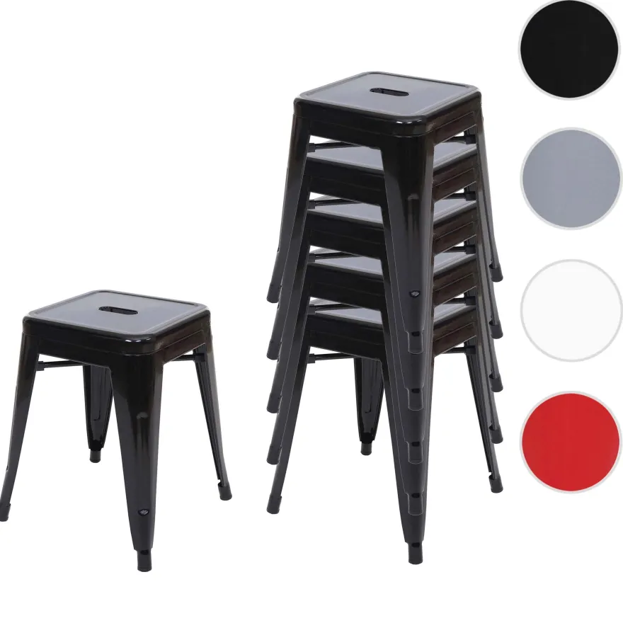 6x Hocker HWC-A73, Metallhocker Sitzhocker, Metall Industriedesign stapelbar