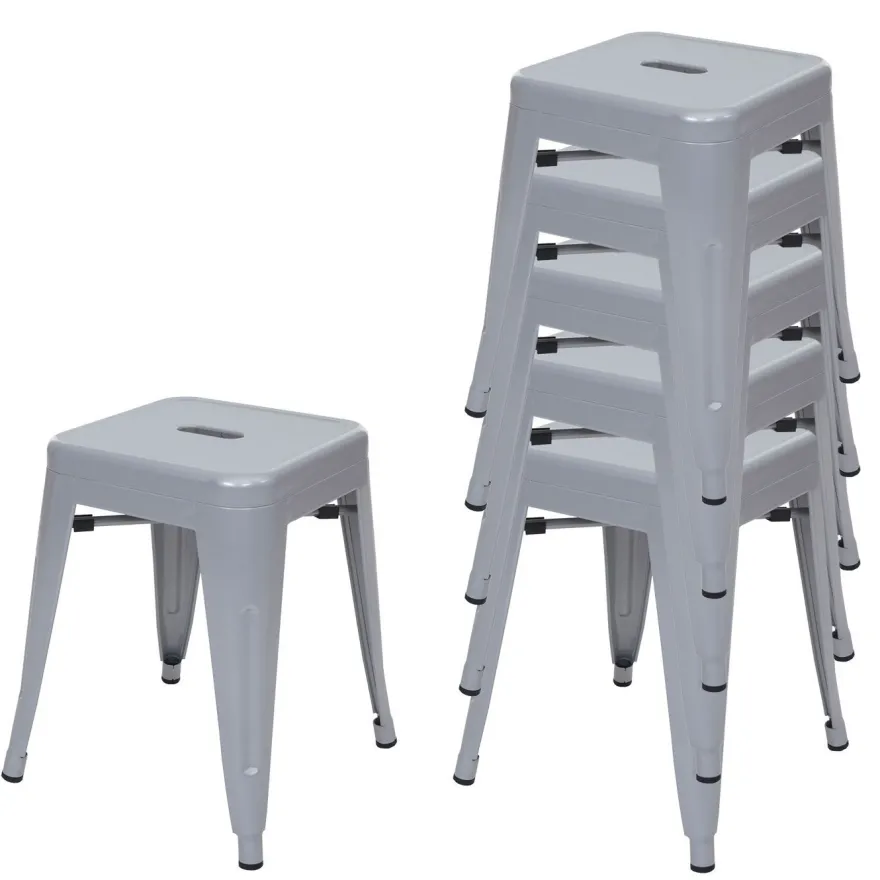 6x Hocker HWC-A73, Metallhocker Sitzhocker, Metall Industriedesign stapelbar