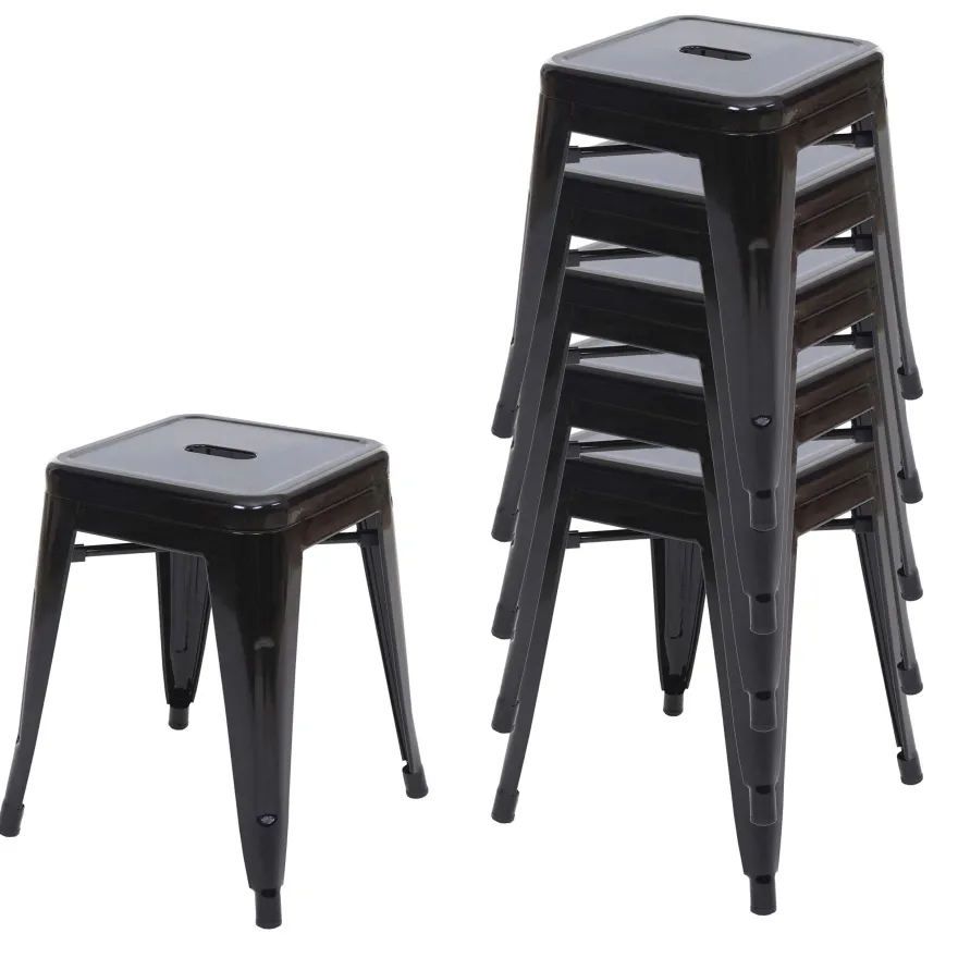 6x Hocker HWC-A73, Metallhocker Sitzhocker, Metall Industriedesign stapelbar