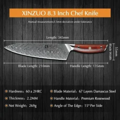 XINZUO Damaststahl Kochmesser 21cm Kiritsuke Chefmesser Gyuto Küchenmesser