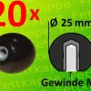 20 x Kugelknopf M6 Ø25mm schwarz - Stahlgewinde Kugelkopf Hebelknopf Schaltknauf