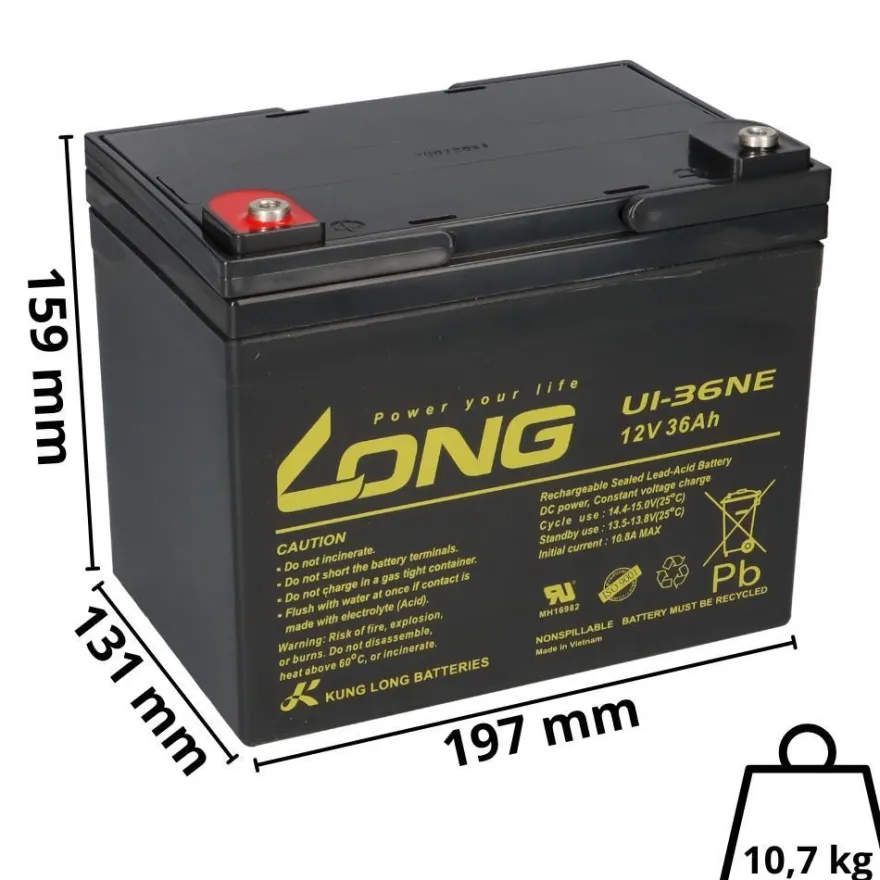 4x Kung Long U1-36NE AGM-Akkus 12V 36Ah (48V) – für Trendmobil Uranus