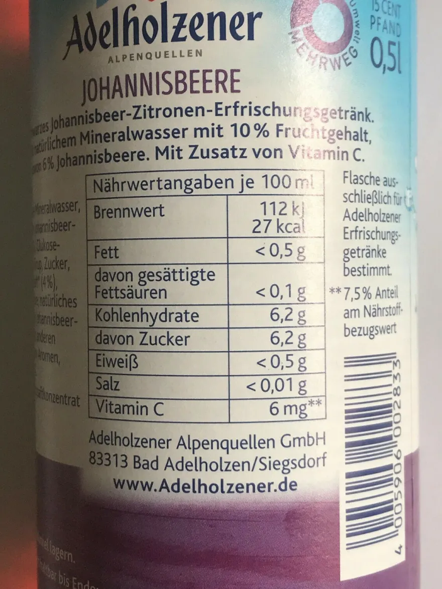 12x500ml Adelholzener Johannisbeere PET - Mehrweg -