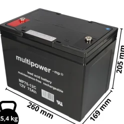 2x Multipower MP75-12C AGM Akku 24V 75Ah – passend für Trendmobil Mars 6 + 10