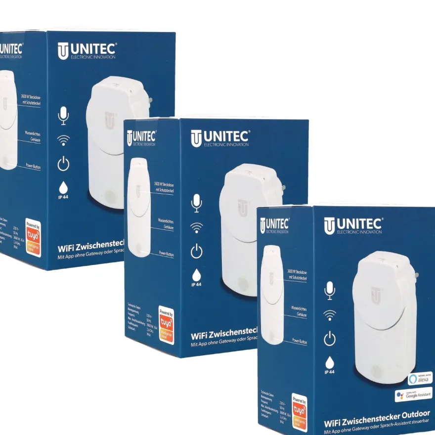 3x Unitec Smart Steckdose WLAN Outdoor IP44 Zwischenstecker Alexa Google Tuya