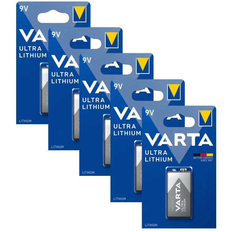 5x Varta Ultra Lithium 9V E-Block E Block 6FR61 Transistor 6122 1er Blister