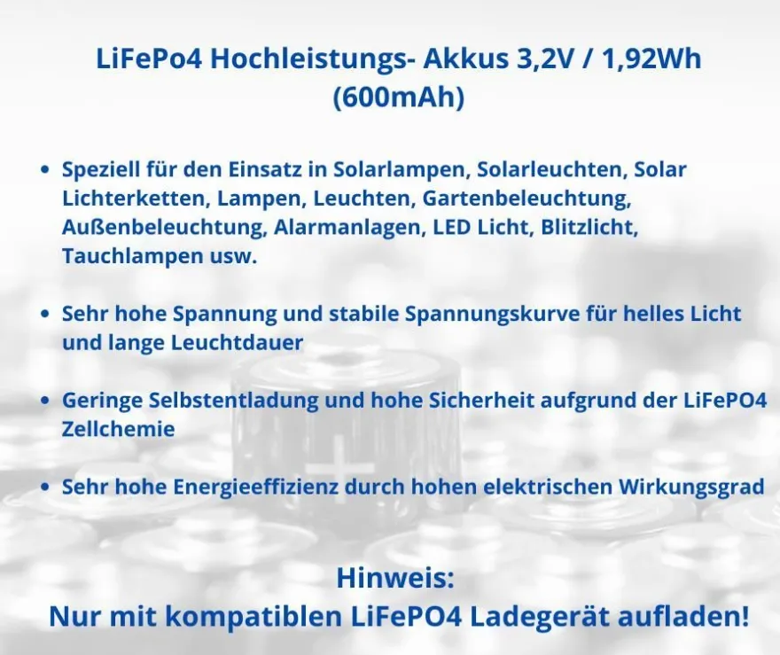 10x WSB Industrial IFR 14500 AA Solar Akku LiFePO4 3,2V 600mAh