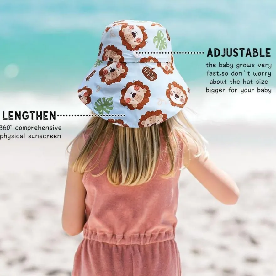 XYIYI Baby Fischerhut mit Nackenklappe, Blauer Löwe, Baumwolle, 1-3 Jahre