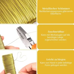 Yafe Basteldraht Gold, 2 Rollen (2x 50m) x 0,35mm - Blumendraht, Schmuckdraht