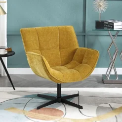 Ya-Home Loungesessel Ohrensessel 360° Drehbar, Chenille Sessel Wohnzimmer, Gelb