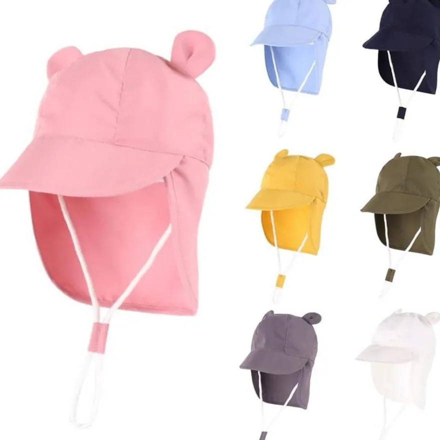 YAMEE Mädchen Sonnenhut mit Nackenschutz, atmungsaktiv, UV-Schutz, verstellbar