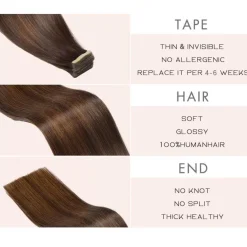 YDDM Tape Extensions Echthaar Balayage Braun 40cm 80g Dunkelbraun mit Chestnut