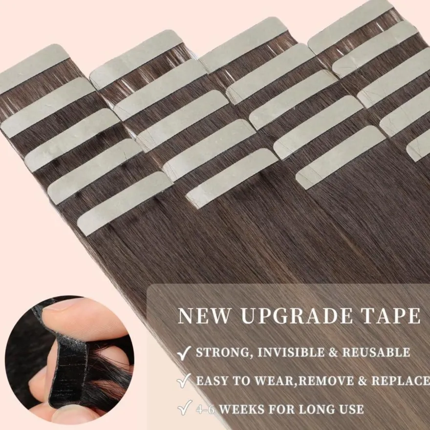 YDDM Tape Extensions Echthaar Balayage Braun 40cm 80g Dunkelbraun mit Chestnut