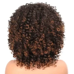 Yeeshedo Afro Perücke Dunkelbraun mit Braunen Highlights, Kinky Curly Synthetik