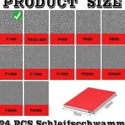 YFLeomry Schleifschwamm Set, 24 Stück, P180 Körnung, Nass & Trocken