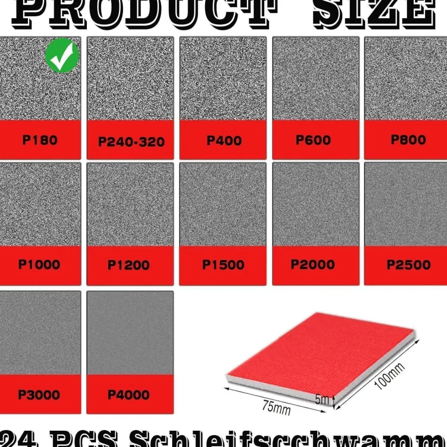 YFLeomry Schleifschwamm Set, 24 Stück, P180 Körnung, Nass & Trocken