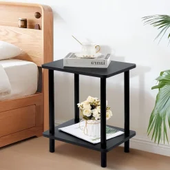 YheenLf Beistelltisch Holz 2 Ebenen 40x30x47.5cm Couchtisch Sofatisch Schwarz