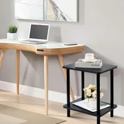 YheenLf Beistelltisch Holz 2 Ebenen 40x30x47.5cm Couchtisch Sofatisch Schwarz