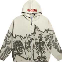 Y2K Emo Men Streetwear Vintage Skull Hoodie Zip Up Hoodies Grunge Oversized