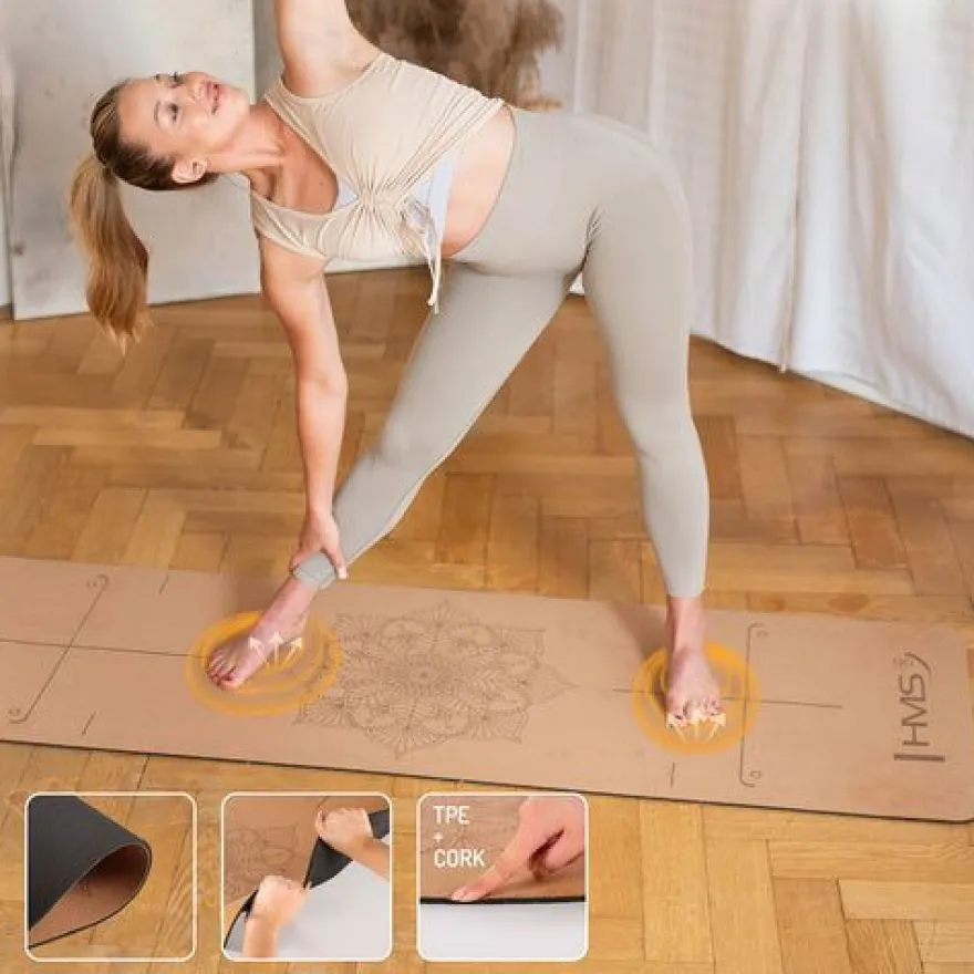 Yoga Set Matte Block Gurt - Yogamatte Kork Rutschfest Pilates Fitness HMS