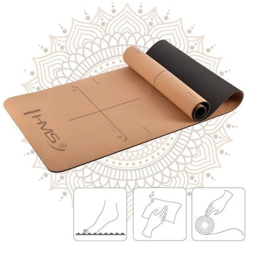 Yoga Set Matte Block Gurt - Yogamatte Kork Rutschfest Pilates Fitness HMS