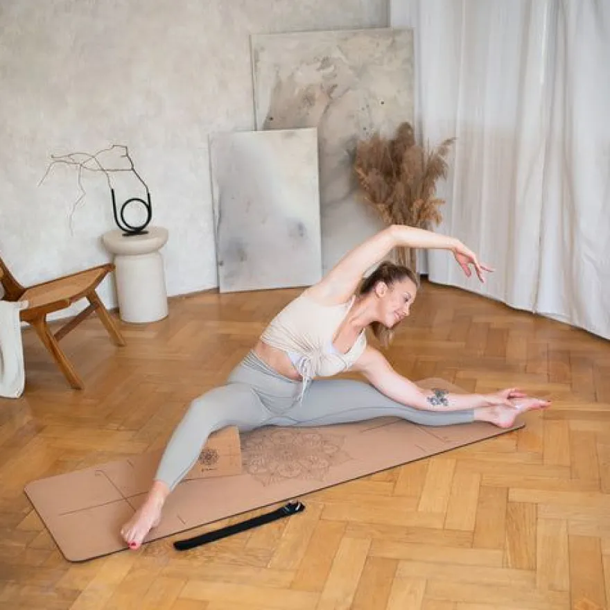 Yoga Set Matte Block Gurt - Yogamatte Kork Rutschfest Pilates Fitness HMS