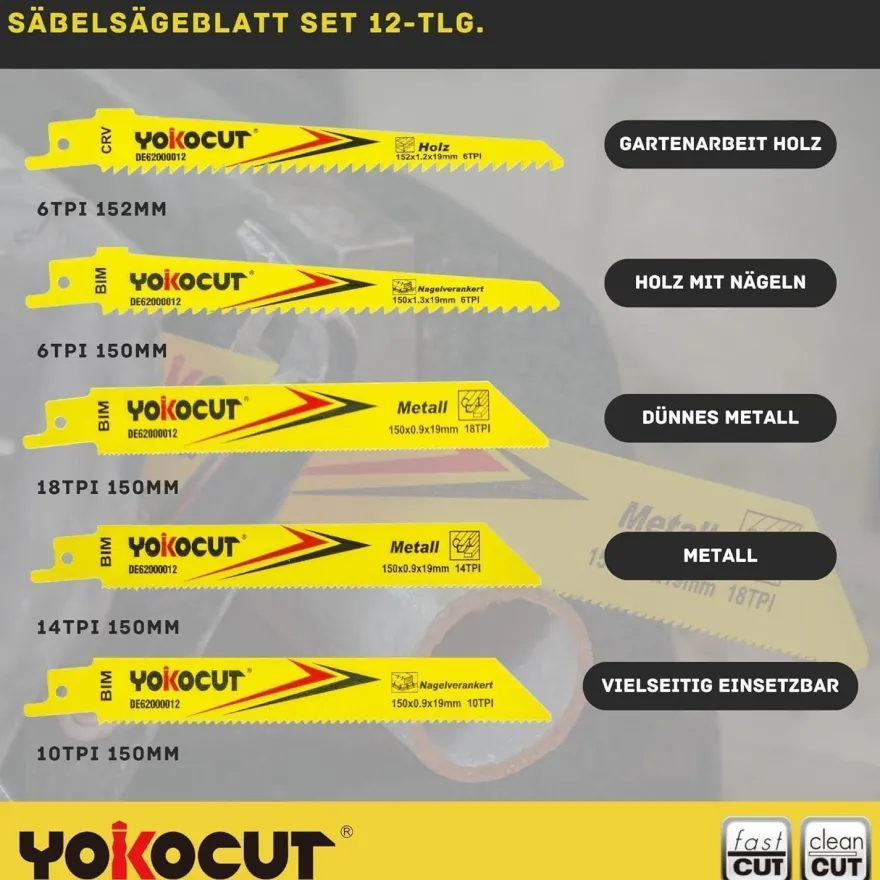 Yokocut Säbelsägeblatt Set 12-tlg. M42 BIM für Holz & Metall