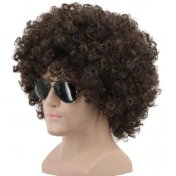 Yuehong Kurze Dunkelbraun Lockige Afro Perücke, 70er 80er Jahre Disco Cosplay