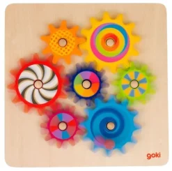 Zahnrad-Puzzle, buntes bewegliches Holzpuzzle goki 58530