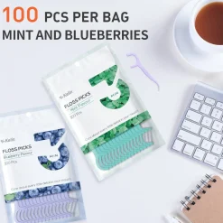 Zahnseide Stäbchen Zahnstocher Blueberry Mint 300 Mundreinigung