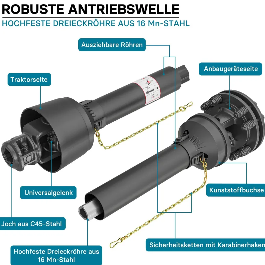 Zapfwelle T4 Gelenkwelle 900-990mm 460Nm 540U/min PTO-Shaft 40kW 1 3/8
