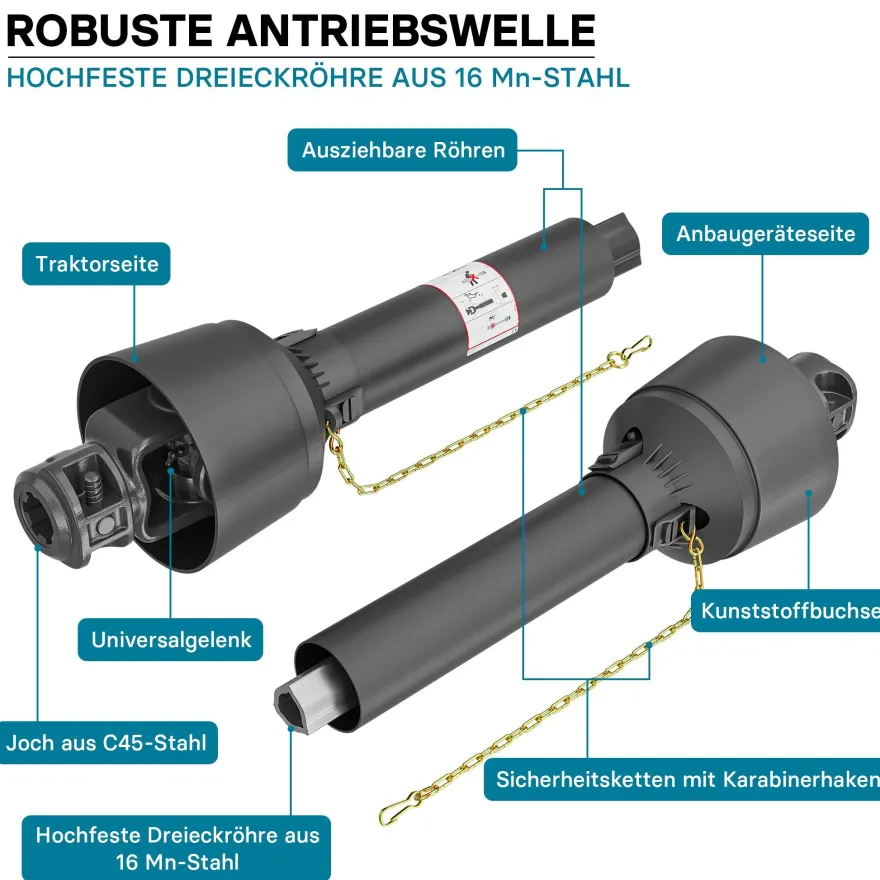 Zapfwelle T4 Gelenkwelle 1200-1320mm 460Nm 540U/min PTO-Shaft 40kW 1 3/8