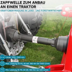 Zapfwelle T4 Gelenkwelle 1200-1320mm 460Nm 540U/min PTO-Shaft 40kW 1 3/8