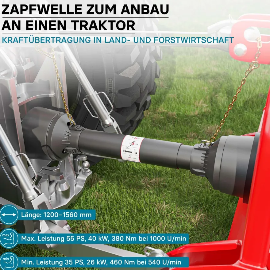 Zapfwelle T4 Gelenkwelle 1200-1320mm 460Nm 540U/min PTO-Shaft 40kW 1 3/8