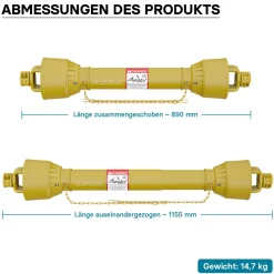 Zapfwelle T6 Gelenkwelle 979mm 830Nm 540U/min PTO-Shaft 74kW 2x 1 3/8