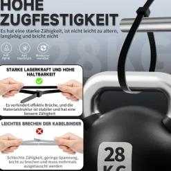 ZENIX Kabelbinder Schwarz 4.8mm x 300mm, 1000 Stück, UV Beständig, 28kg