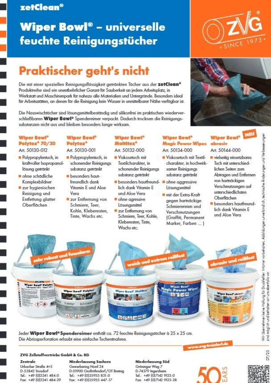 zetClean® Wiper Bowl® Multitex® - feuchte Reinigungstücher für vielseitige Anwendunge